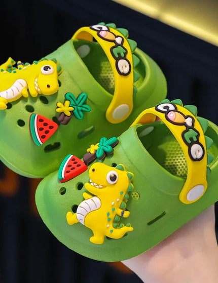 Verão crianças chinelos buraco crianças sandálias macio anti-skid dos desenhos animados dinossauro diy design interior antiderrapante meninos meninas sapatos de praia