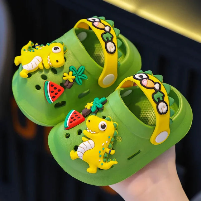 Verão crianças chinelos buraco crianças sandálias macio anti-skid dos desenhos animados dinossauro diy design interior antiderrapante meninos meninas sapatos de praia