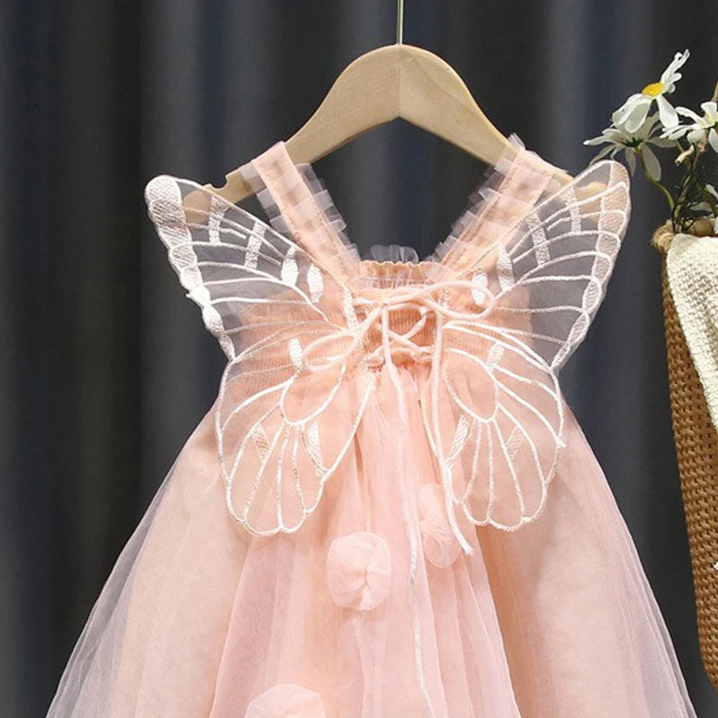 2025 novas meninas vestido asa sem mangas crianças roupas de verão vestidos de princesa festa vestidos de bebê para crianças roupas 1-8y