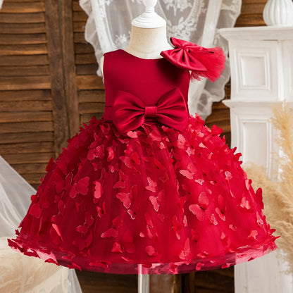 Vestido de Borboleta 3D para Bebés, 1 ° Aniversário, Vestido Baptizado, Casamento da Princesa, Vestidos de Festa Infantil, Renda, Batizado