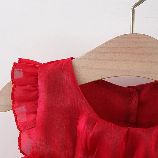 Vestido de princesa manga voadora infantil, roupa de verão feminina, novo estilo, fio de nuvem infantil, vestido de bebê