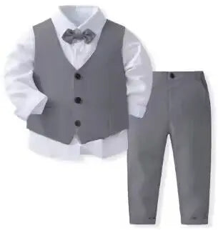 Roupas de cavalheiro traje de aniversário para meninos crianças primavera outono boutique conjunto de roupas colete sólido terno crianças algodão formal veste