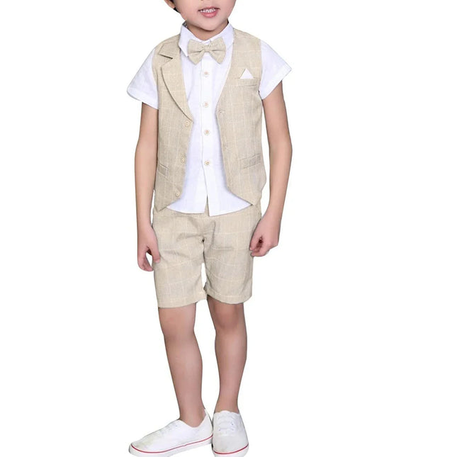 LOLANTA-colete xadrez e camisa com gravata borboleta, terno formal para criança, casual para meninos, smoking para casamento e aniversário, 4 unid, verão