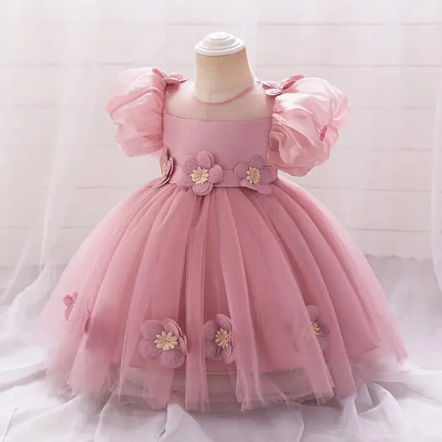 Vestido de princesa de malha para bebês e meninas, arco de manga, doce e fofo, adesivo elegante, Natal, casamento, florista, novo