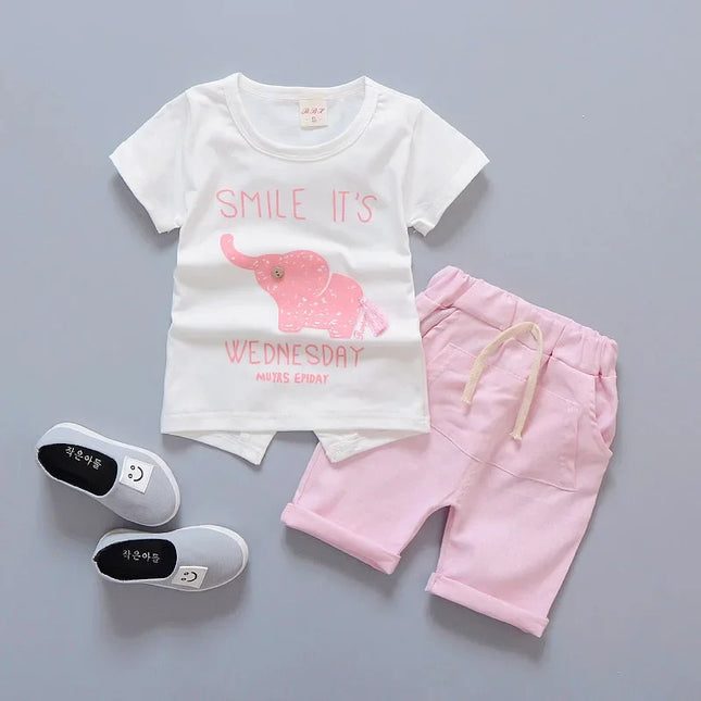 Conjunto de camiseta e shorts infantis dos desenhos animados, roupas de bebês, roupas de treino infantis, traje esportivo casual, novo, verão, 2 peças por conjunto