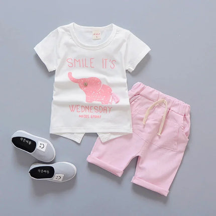 Conjunto de camiseta e shorts infantis dos desenhos animados, roupas de bebês, roupas de treino infantis, traje esportivo casual, novo, verão, 2 peças por conjunto