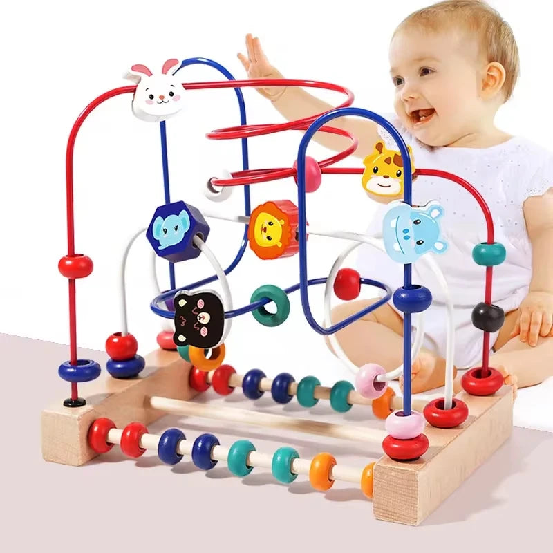 Labirinto de Miçangas Montessori - Brinquedo Educacional de Madeira