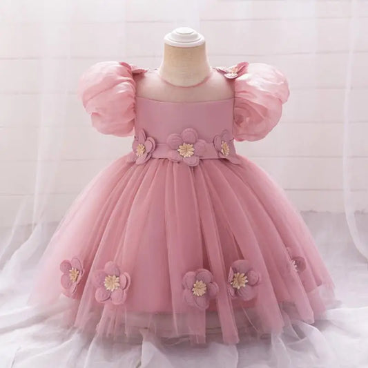 Vestido de princesa de malha para bebês e meninas, arco de manga, doce e fofo, adesivo elegante, Natal, casamento, florista, novo