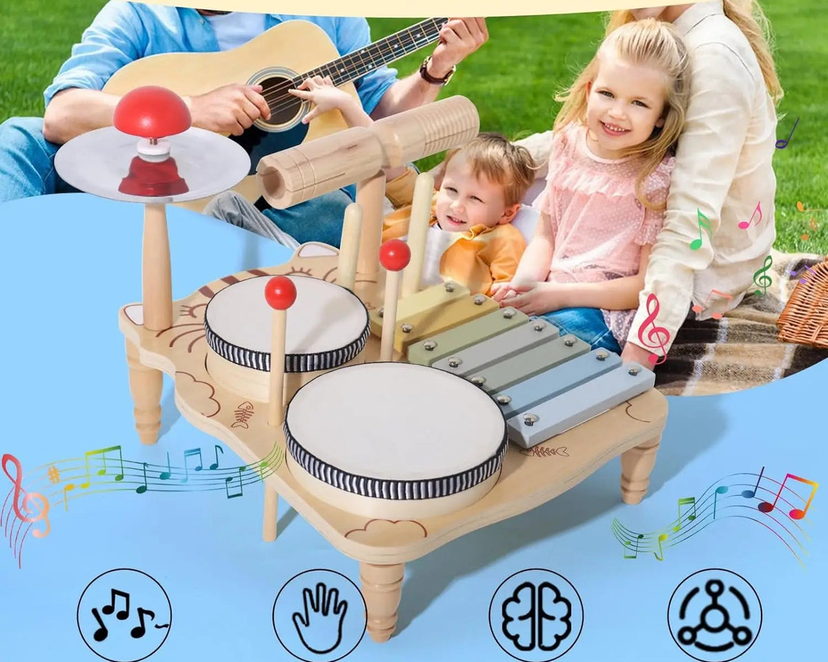 Xilofone de madeira Drum Set para crianças, Montessori Baby Instrumentos Musicais, Bateria, Instrumentos de Percussão, Brinquedos