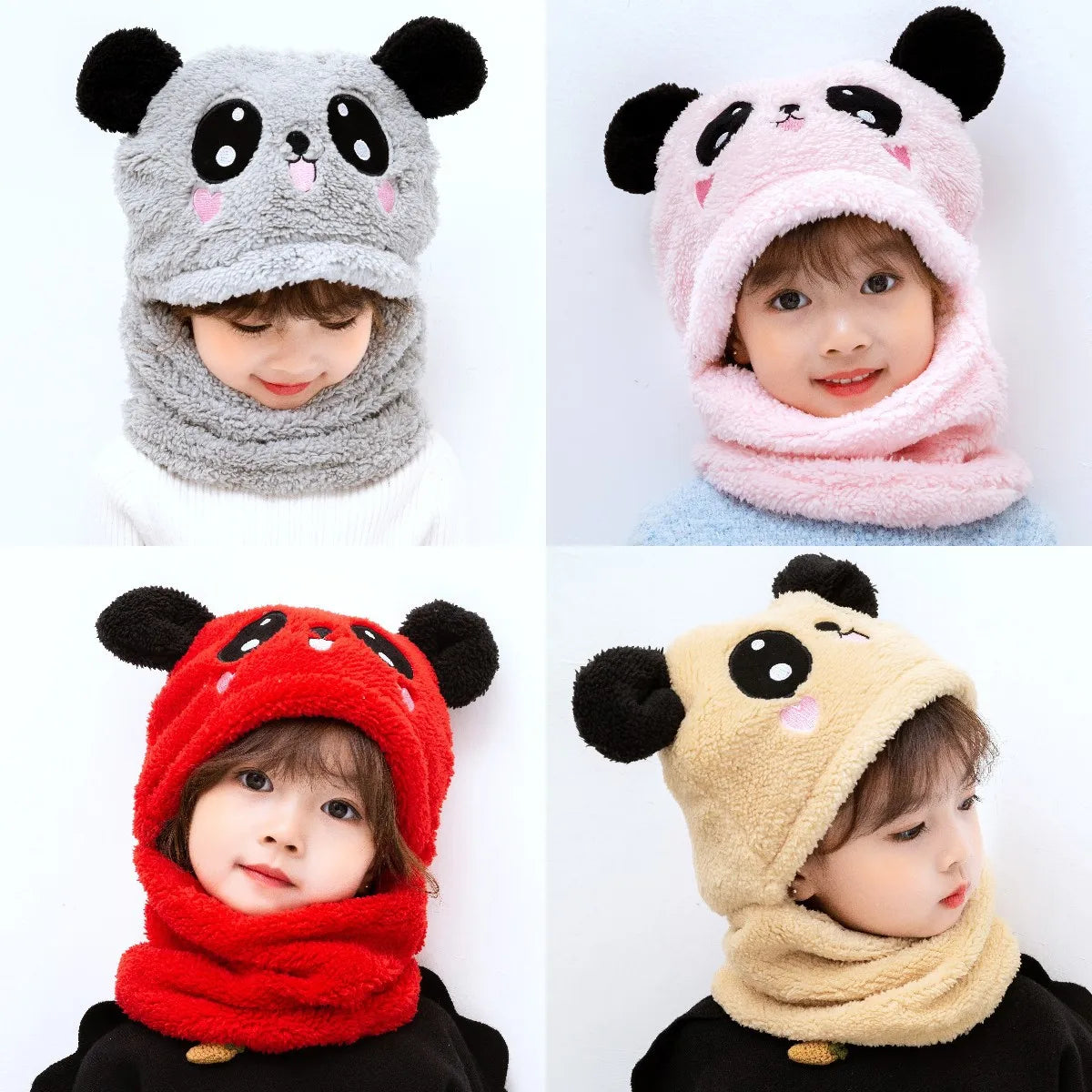 Chapéu do lenço do panda dos desenhos animados de pelúcia infantil, boné Balaclava Windproof, velo de cordeiro, gorro encapuzado, luxuoso, exterior, Esqui, Meninos, Meninas, Crianças, Inverno