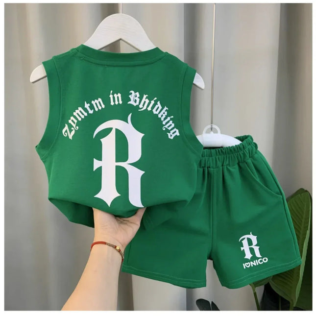 Conjunto de roupas de verão das crianças 2024 nova moda meninos e bebês sem mangas camiseta shorts 2 peças meninas conjunto esportivo casual