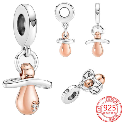 S925 Sterling Silver Baby Chupeta Pingente, Dangle Charm Fit Pulseira, colares bonitos das crianças, acessórios de jóias