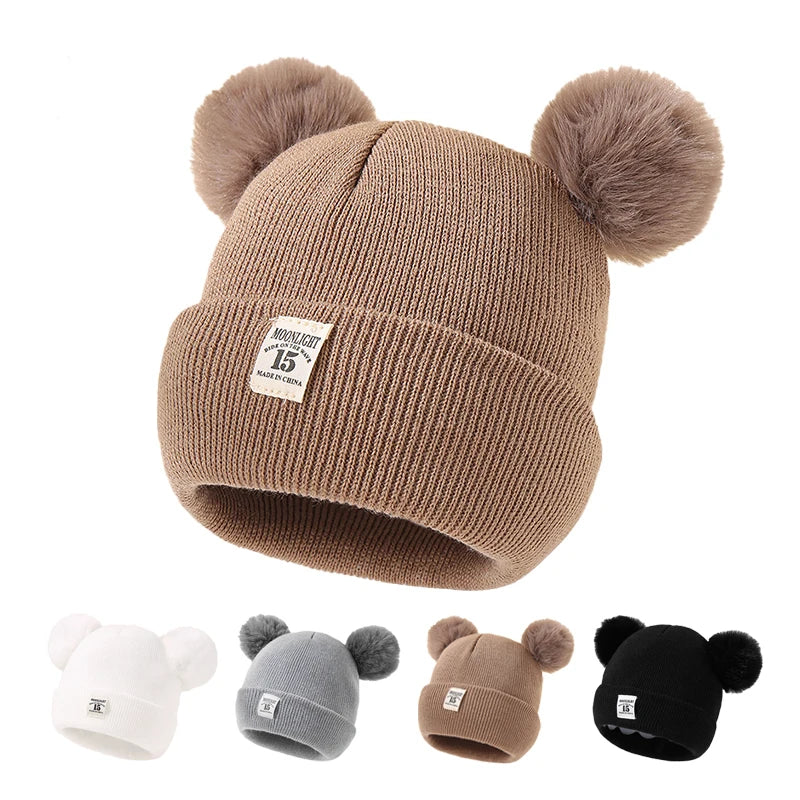 Chapéu de malha monocromático infantil, gorro Pom-Pom, quente, malha, bebê, meninos, meninas, crianças, acessórios de inverno