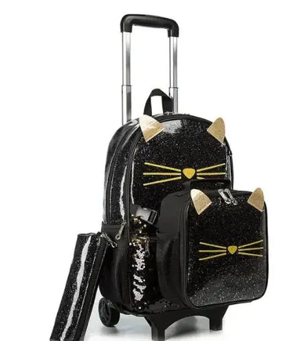 Mochila escolar com rodas para crianças, Rolling Bag with Wheels, Trolley Satchel para meninas