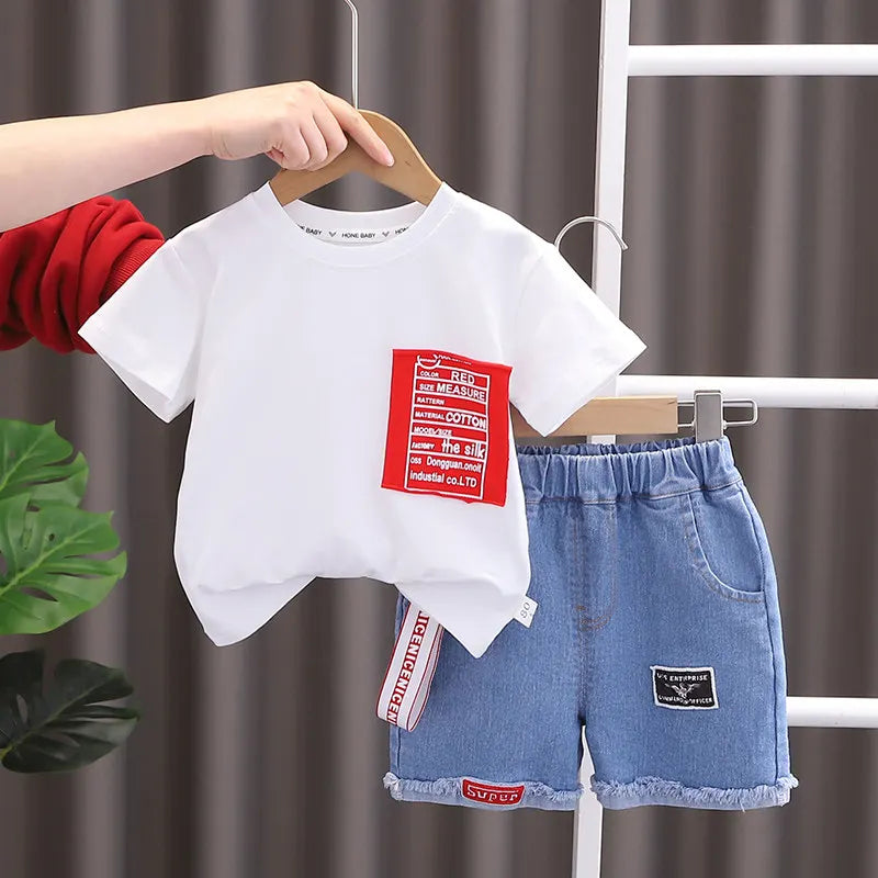 Conjunto de t-shirt e calças de manga curta para bebé, roupa infantil, fato de treino para criança, roupa casual infantil, nova moda, verão, 2 peças