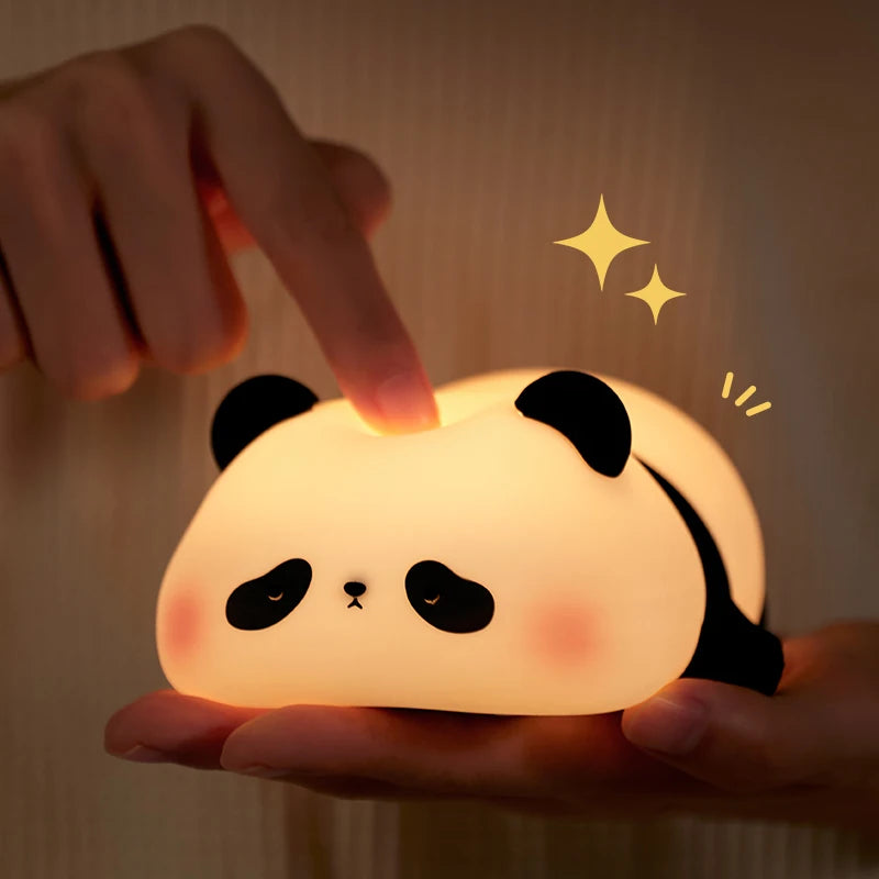 Panda led night light bonito silicone night light usb recarregável toque noite lâmpada quarto cronometragem decoração presente das crianças