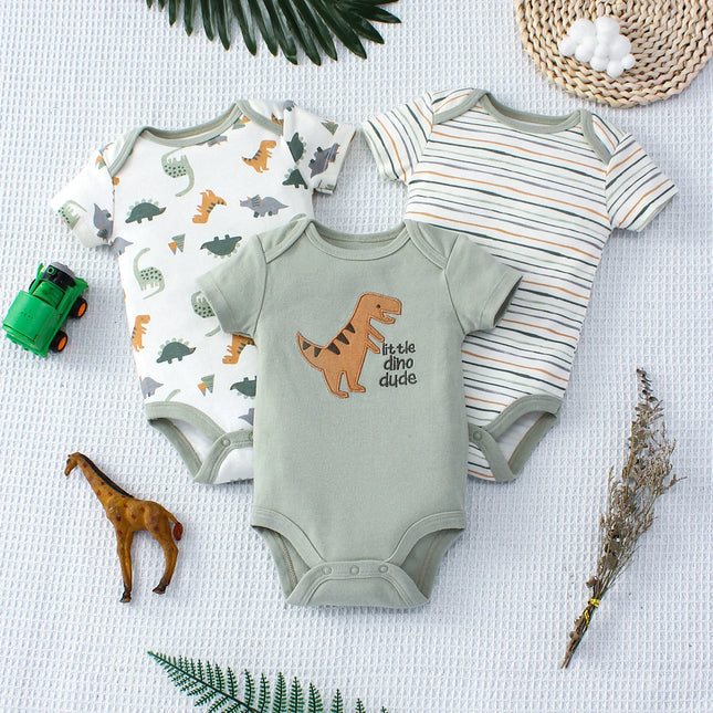 Conjunto de 3 Body Bebê Verão - Dinossauro e Listras