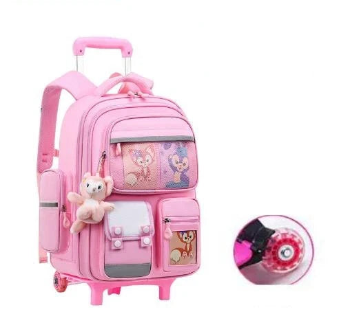 Escola rolando mochila meninas crianças 17 polegada 6 rodas escola primária bookbag roda rodas saco de bagagem saco escolar trole mochila