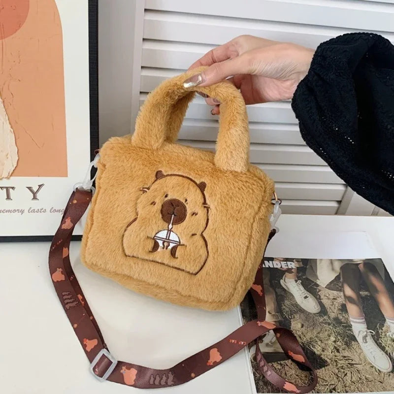 Bolsa de pelúcia dos desenhos animados para crianças, Anime Peripheral Products, Boneca Kapybara bonito, Crossbody Coin Bag