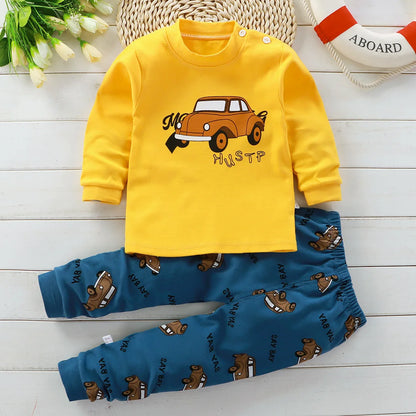 Pijama com manga longa top e calças para meninas e meninos, moda casa roupas, traje da noite, outono