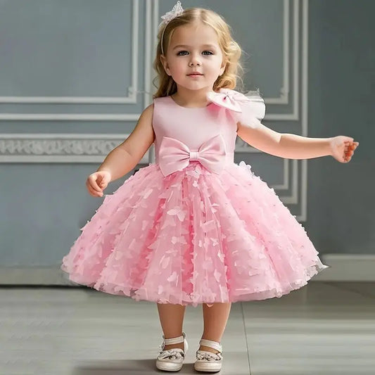 Vestido de Borboleta 3D para Bebés, 1 ° Aniversário, Vestido Baptizado, Casamento da Princesa, Vestidos de Festa Infantil, Renda, Batizado