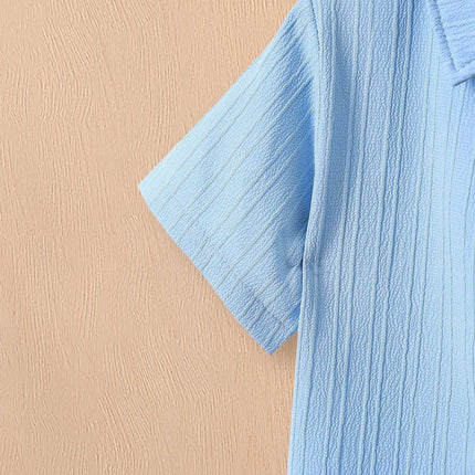 Conjunto de camisa e shorts de onda azul de 2 peças para meninos, roupas casuais infantis, simples, verão