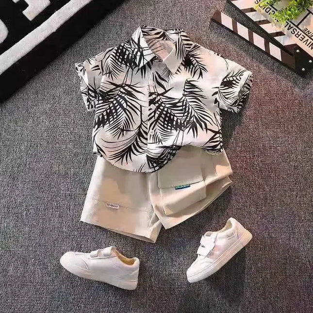 Conjunto de camisa e shorts de manga curta infantil, blusa de bebê, praia para meninos, verão