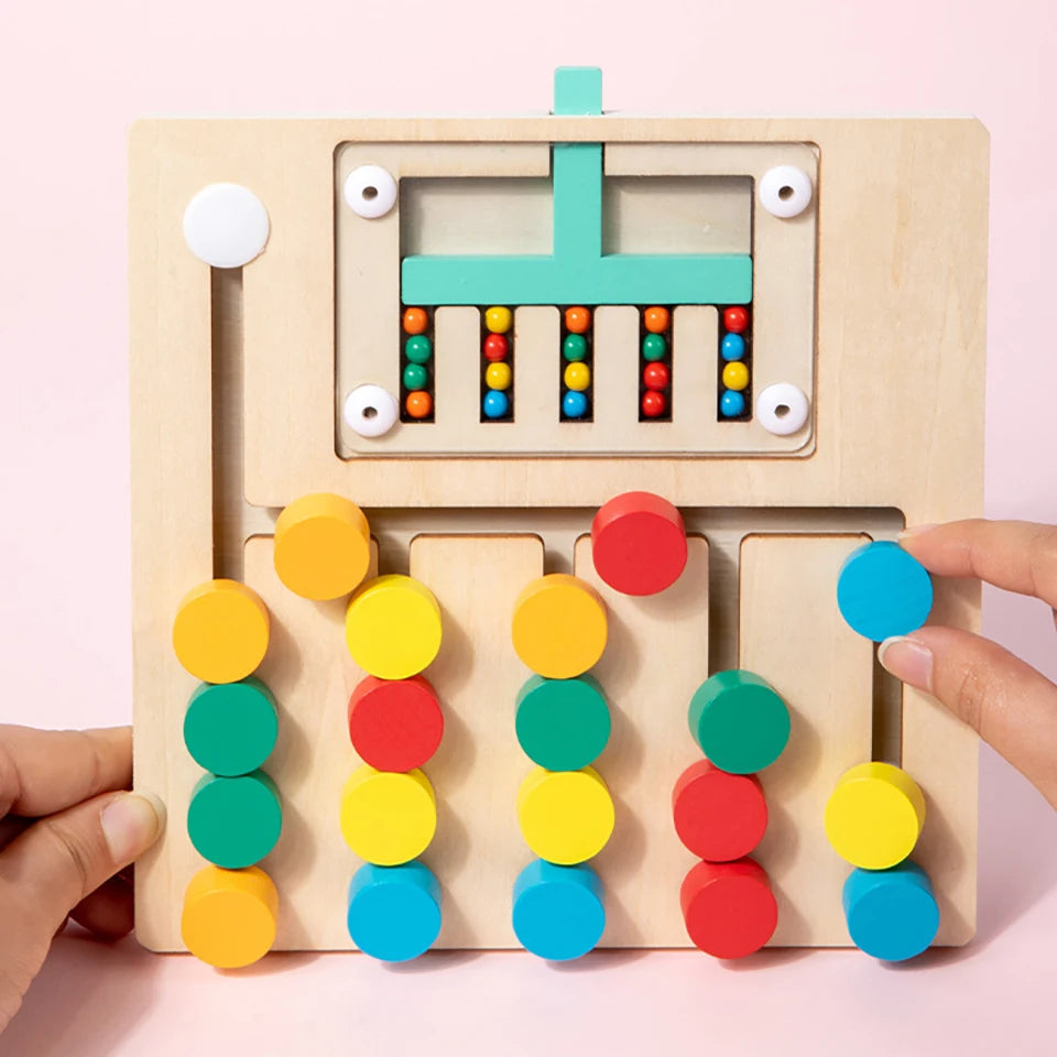 Montessori madeira colorido Slide Puzzle Board Game, correspondência de cores, brinquedos educativos sensoriais, atividade pré-escolar para crianças