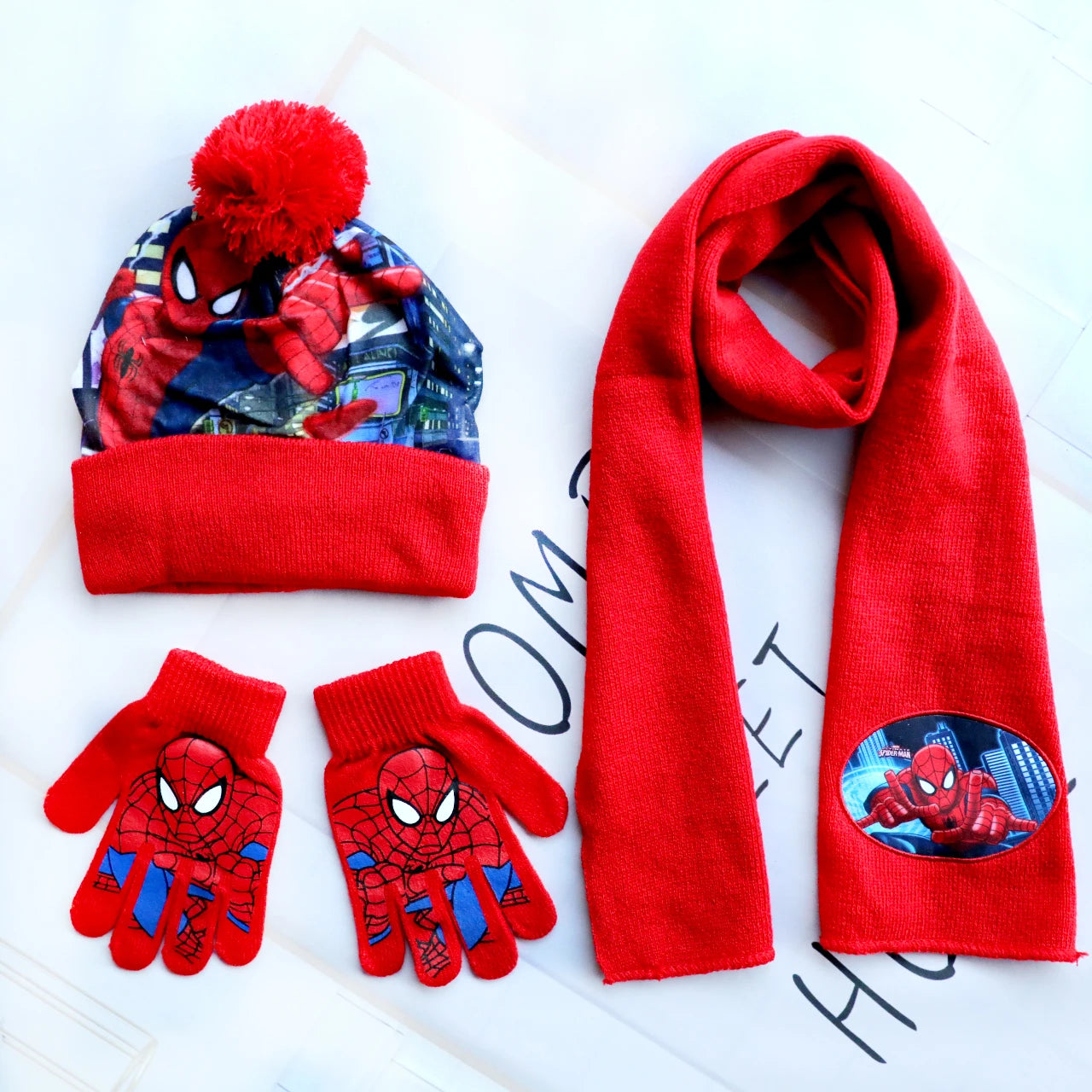 Children's SpiderMan Cartoon Knitted Scarf Hat, Boné Quente, Chapéu de Natal, Vermelho, Dia das Bruxas, Menino, Menina, Novo, Outono, Inverno