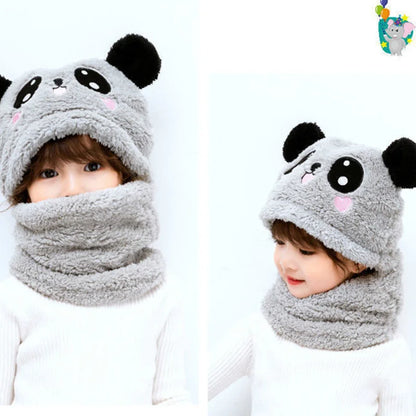 Chapéu do lenço do panda dos desenhos animados de pelúcia infantil, boné Balaclava Windproof, velo de cordeiro, gorro encapuzado, luxuoso, exterior, Esqui, Meninos, Meninas, Crianças, Inverno