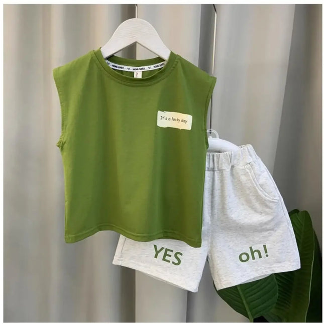 Conjunto de colete sem mangas de duas peças para meninos e meninas, bonito para meninos e crianças, moda verão, novo, 2024