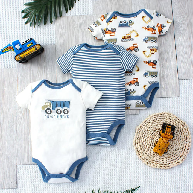 Conjunto de 3 Body Bebê Verão - Dinossauro e Listras