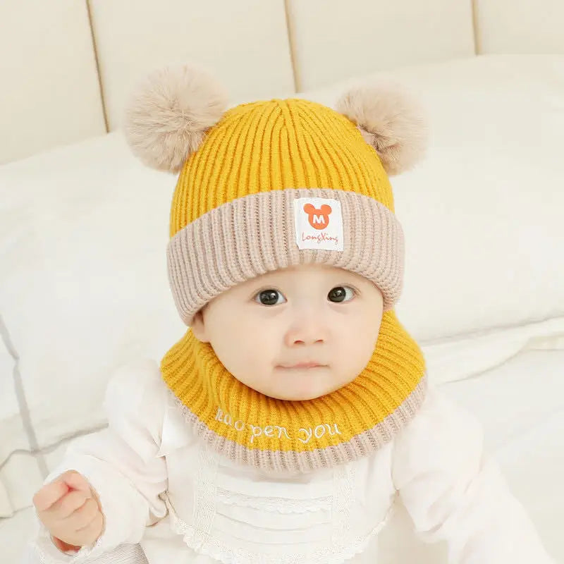 1 conjunto de chapéu de bebê cachecol conjunto urso quente malha crianças chapéu de inverno boné infantil da criança crianças chapéu meninos meninas gorro de crochê 1-5y