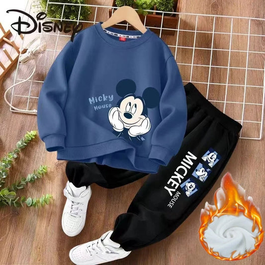 Inverno bebê menina roupas conjunto criança menino disney mickey sweatshirts pulôver & calças 2 pçs terno crianças manga longa de pelúcia terno quente