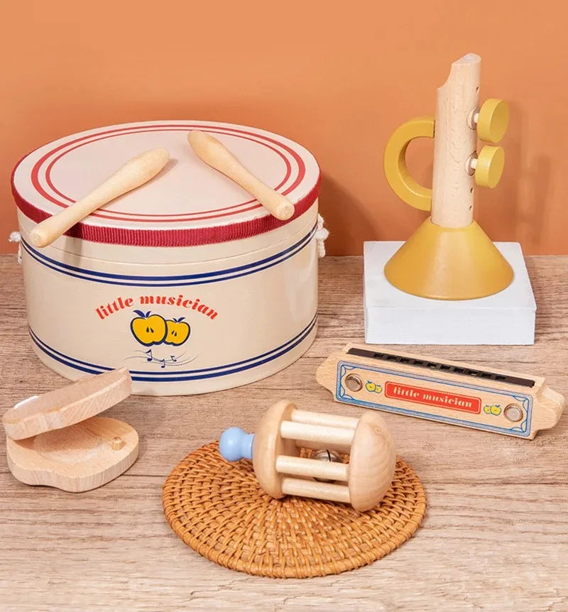 Xilofone de madeira Drum Set para crianças, Montessori Baby Instrumentos Musicais, Bateria, Instrumentos de Percussão, Brinquedos