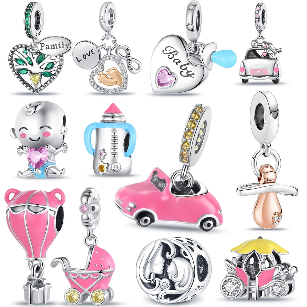 S925 Sterling Silver Baby Chupeta Pingente, Dangle Charm Fit Pulseira, colares bonitos das crianças, acessórios de jóias