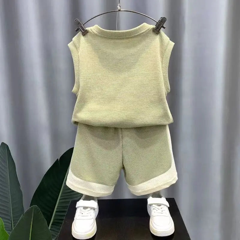 Kids Boys Summer Tank Top Set 2023 New Fashionable Baby Sleeveless Vestuário Para Crianças Legal E Bonito Vestuário