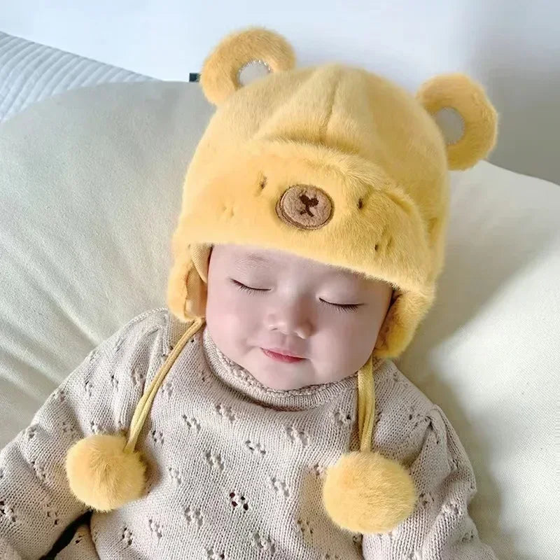 Boné de bainha com bola para crianças, chapéus de proteção auricular, gorro recém-nascido macio, fofo e quente, lã sólida, bebê menina e meninos, inverno