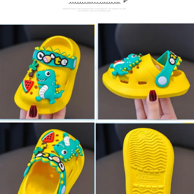 Verão crianças chinelos buraco crianças sandálias macio anti-skid dos desenhos animados dinossauro diy design interior antiderrapante meninos meninas sapatos de praia