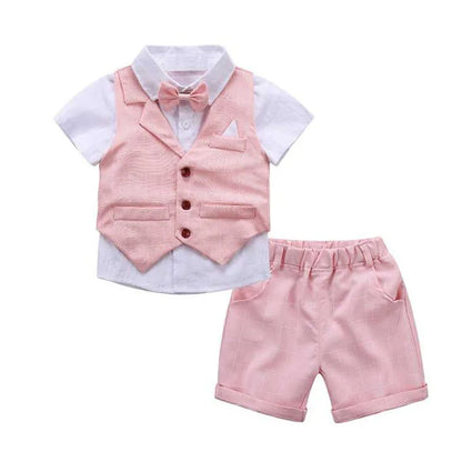 Camisa estampada coroa com laço e cinto de couro para meninos, roupa formal infantil, conjunto de roupas de festa de aniversário, verão, 1, 2, 3, 4, 5, 6 anos