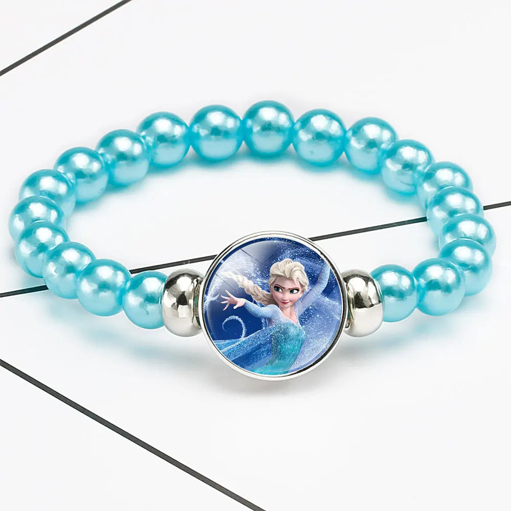 Disney Cartoon Frozen Princess Bracelet para Crianças, Elsa e Anna, Jóias Acessórios, Talão Colorido, Presente de Aniversário, Bonito