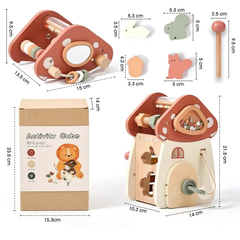 Polyhedron Wooden Montessori Car Toy para Crianças, Educação Infantil, Mão Cérebro, Órgão dos Sentido, Ônibus Ocupado, Presente para Bebês, 0-12Months