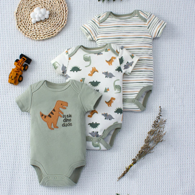 Conjunto de 3 Body Bebê Verão - Dinossauro e Listras