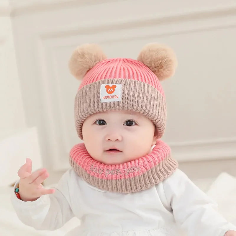 1 conjunto de chapéu de bebê cachecol conjunto urso quente malha crianças chapéu de inverno boné infantil da criança crianças chapéu meninos meninas gorro de crochê 1-5y