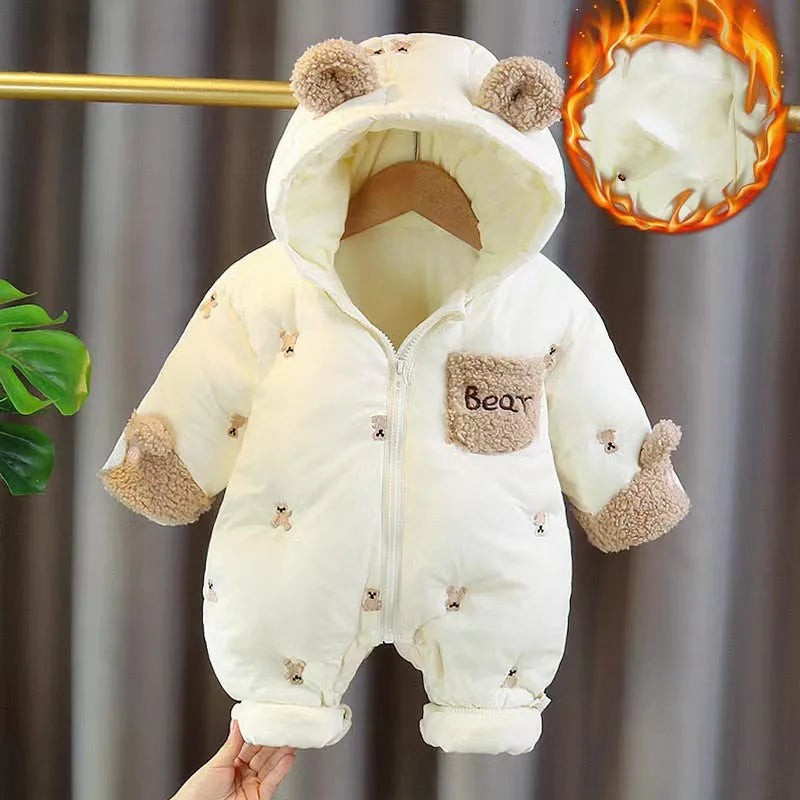 Macacão de algodão grosso recém-nascido Onesie infantil, macacão com capuz, roupas infantis, roupas de menino e menina, macacão de bebê, inverno