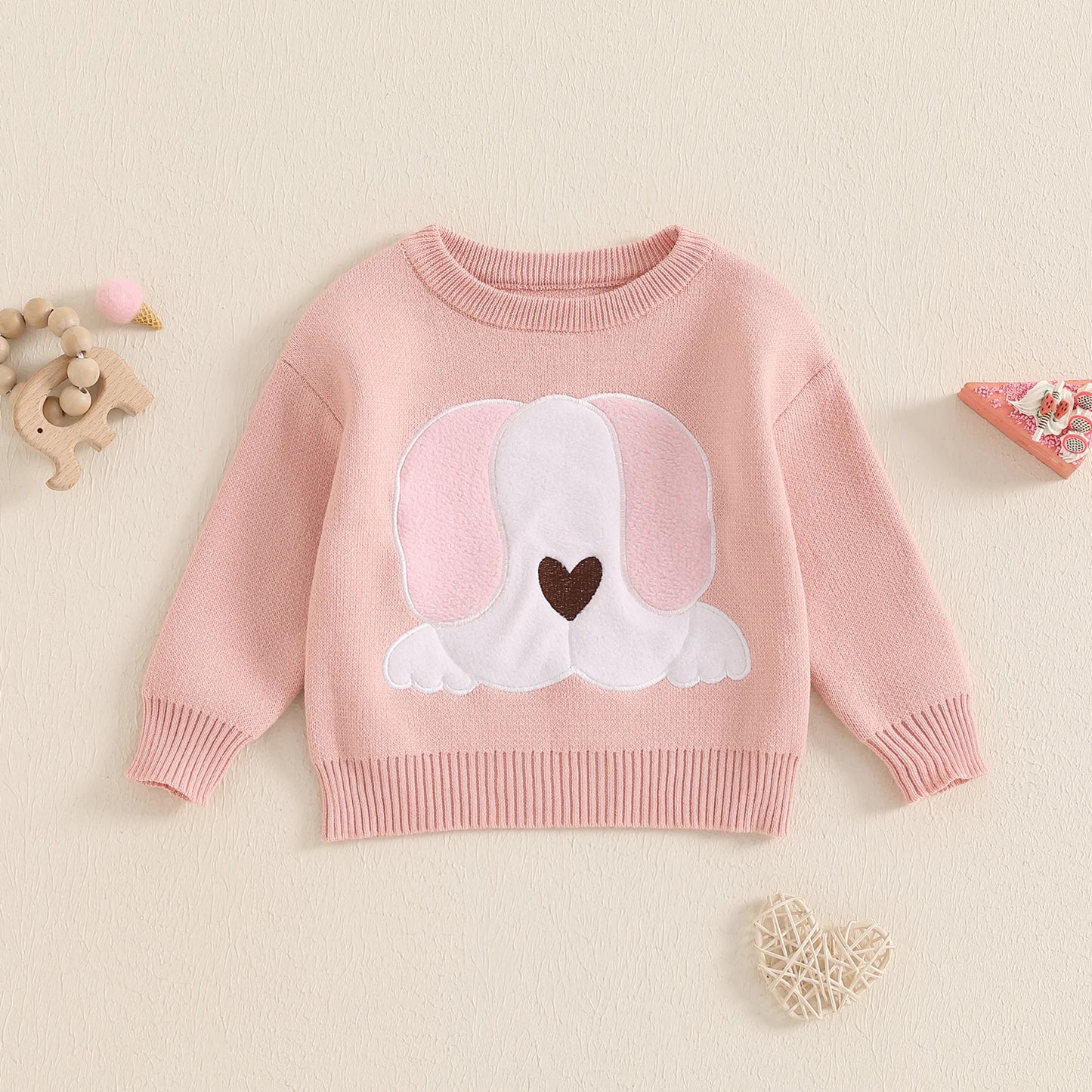 Baby Girl's Warm Long Sleeve Round Neck Sweater, Dog Bordado, Knit Pullover, Sweaters, Tops De Malhas, Roupas De Inverno, Bonito