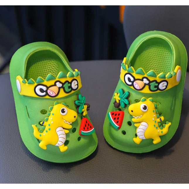 Verão crianças chinelos buraco crianças sandálias macio anti-skid dos desenhos animados dinossauro diy design interior antiderrapante meninos meninas sapatos de praia