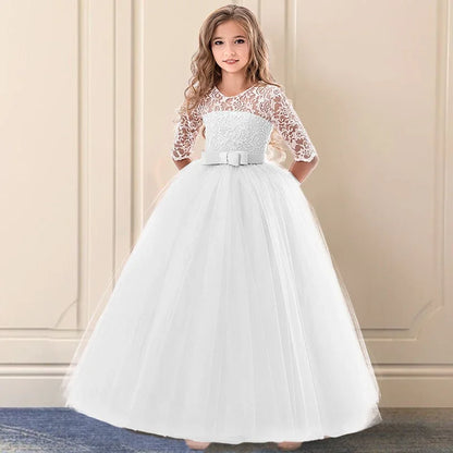 Vestido de baile longo branco elegante para meninas adolescentes, wedding Tailing, Birthday Party Dresses, Evening Bridesmaid, Children, 12 anos, 13 anos, 14 anos