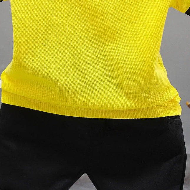 Bebê menino conjuntos de roupas de verão moda coreana turn-down colarinho camisetas topos e shorts duas peças roupas infantis crianças agasalhos
