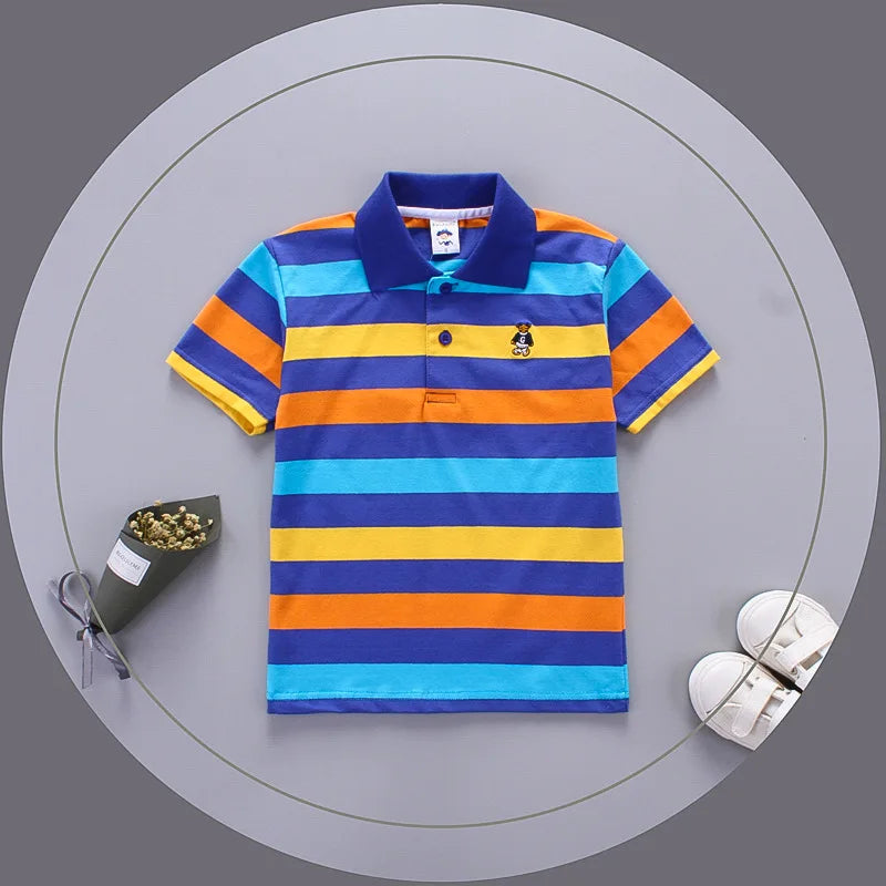 Jargazol-camisa de manga curta para meninos, roupas esportivas infantis, algodão, com listras coloridas, 2t-7t, verão